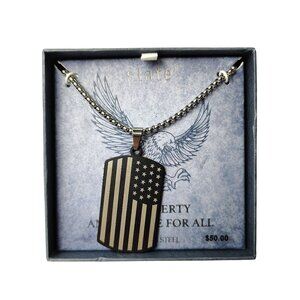 Slate Mens American Flag Dog Tag Pendant 24 inch Stainless Steel Necklace